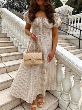 Princess Ruth Cream Floral Puff Sleeve Dress| Easter Church Dress